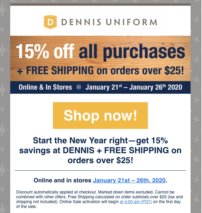 Dennis Uniform Sale Jan. 21st through Jan. 26th St. Ignatius Catholic